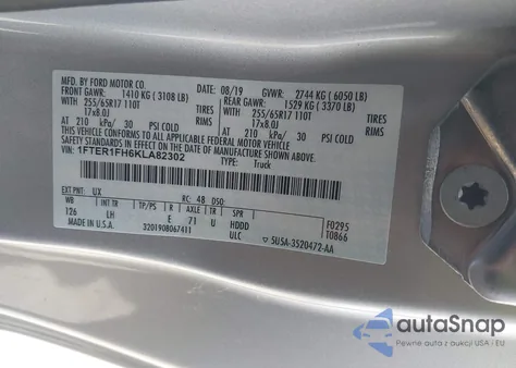 2019 Ford Ranger Xlt z USA, uszkodzony, nr VIN 1FTER1FH6KLA82302